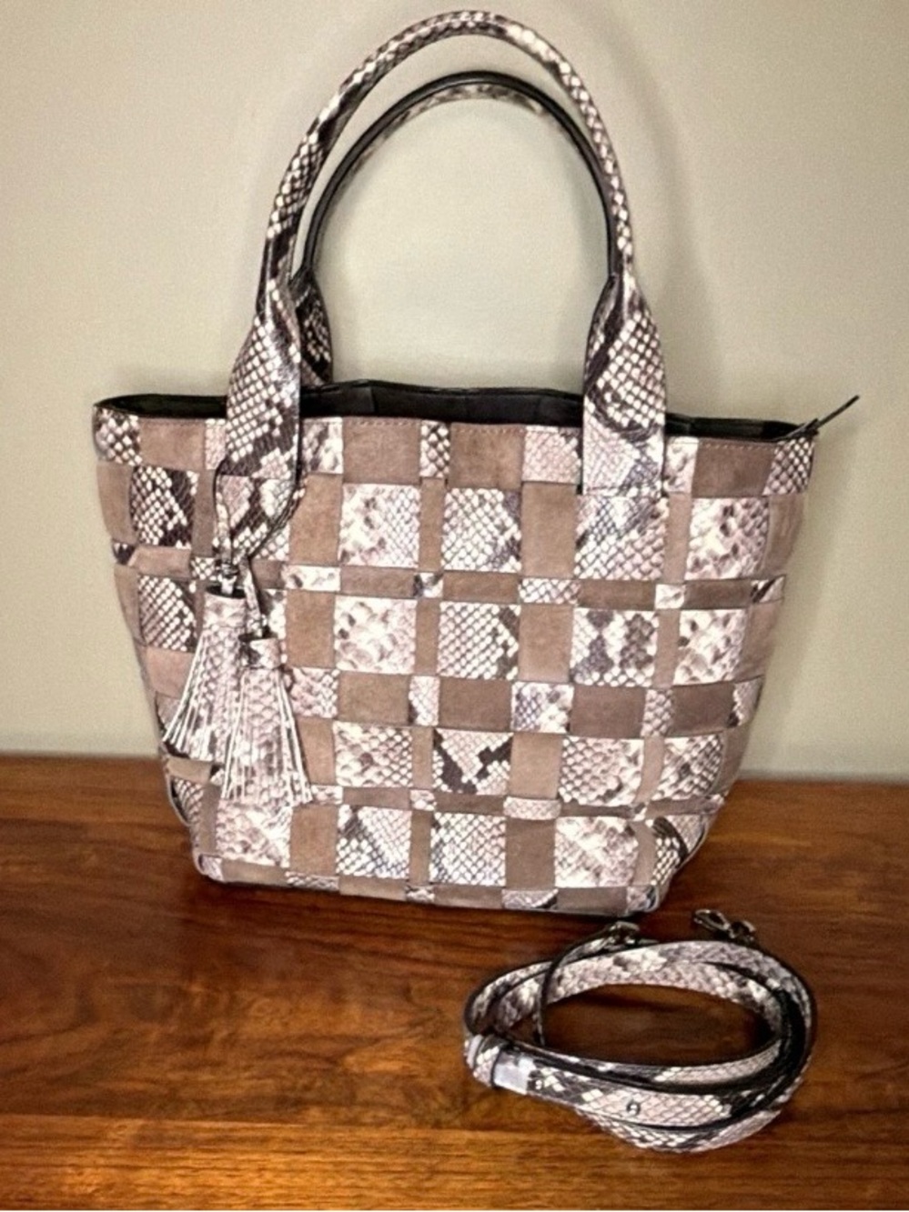 Michael Kors Vivian Woven Snake Tote Bag